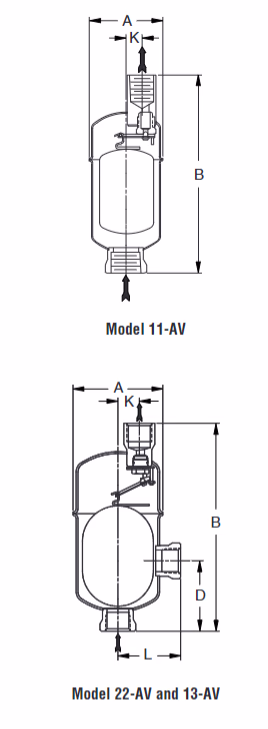 Armstrong All-Stainless Steel Free Floating Lever Air/Gas Vent Valve (11-AV, 22-AV, 13-AV Series) - Dimension Diagram