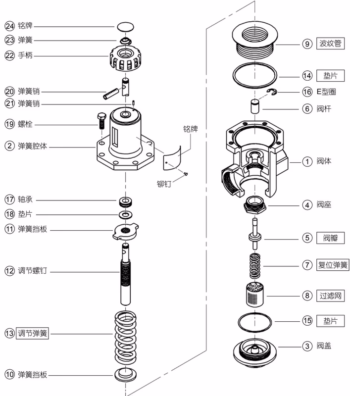 阿姆斯壮 Armstrong 直接作用式减压阀 – GD-30 系列 阿姆斯壮 Armstrong GD-30 产品分解图 DN40-DN50