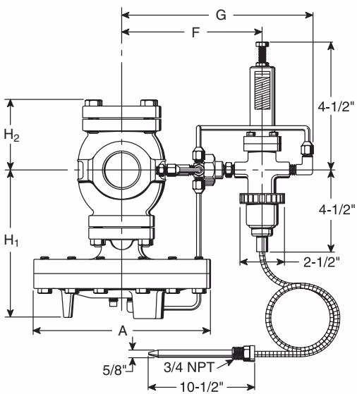 Armstrong 膜片控制温度调节器 – OB-2000 系列 Armstrong OB-2000L Series dimensions and weights