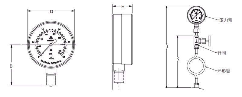 阿姆斯壮 Armstrong PCB 系列压力表-外形尺寸图