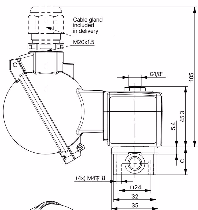 BURKERT 134248 (Type 6013) ATEX/IECEx terminal box variant dimensions
