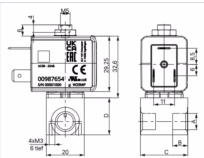 宝德 BURKERT 20009661 Type 7012 螺纹连接版本尺寸图