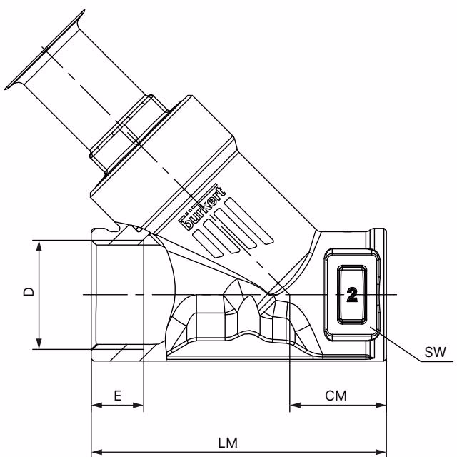 Burkert 20016504 dimensions for body with threaded connection
