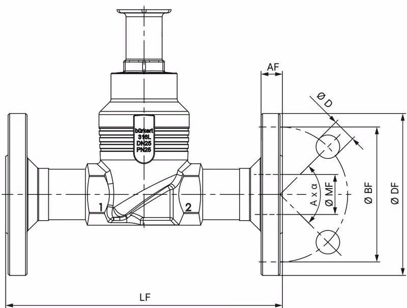 宝德 BURKERT 20023397 宝德 BURKERT 3361型 带法兰连接的阀体尺寸