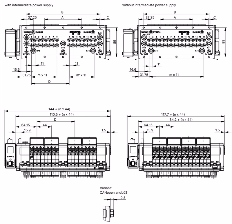 BURKERT 20023496 Burkert 8652 dimensions for 16-, 20- and 24-fold variants
