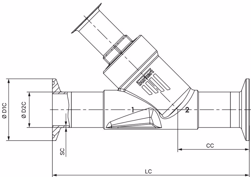 Burkert 20026062 Type 2100 body with clamp connection dimensions