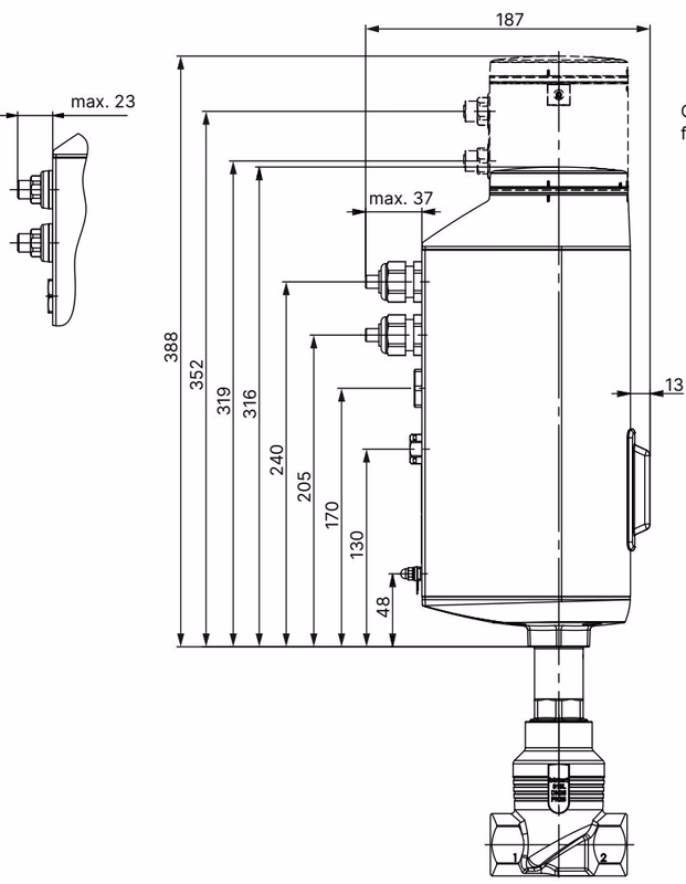Bürkert 20063186 Type 3361 material specifications and cross-section
