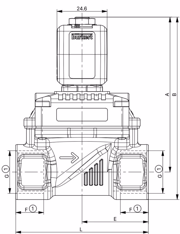 BURKERT 20069398 Type 6211 dimensions for brass and stainless steel body