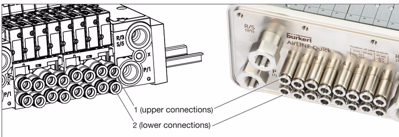 BURKERT 20070084 working ports 2 and 4 push-in connector configuration