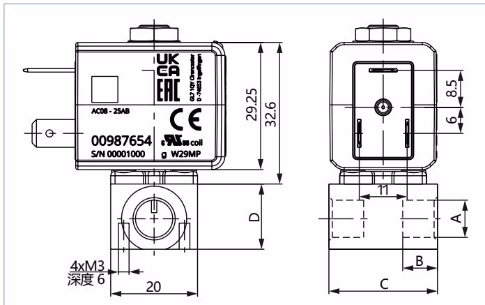 宝德 BURKERT 20074789 宝德 BURKERT 20074789 螺纹版本尺寸