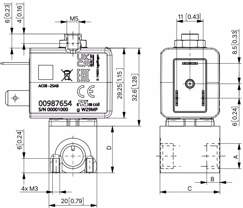 Бюркерт (BURKERT) 20082383 Type 7012 размеры резьбового варианта