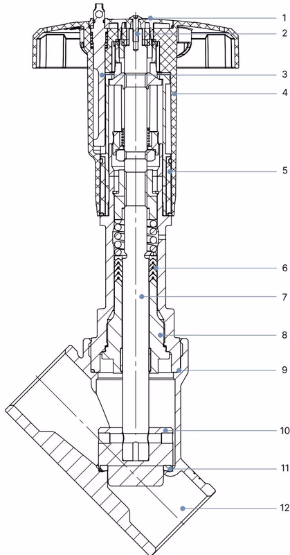 BURKERT 20083986 Burkert Type 2960 material specifications and cross-section
