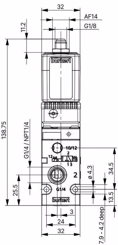 BURKERT 20108542 Type 6518 dimensions