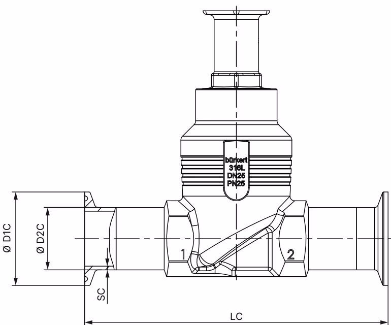 BURKERT 20111677 Burkert Type 2921 body with clamp connection dimensions