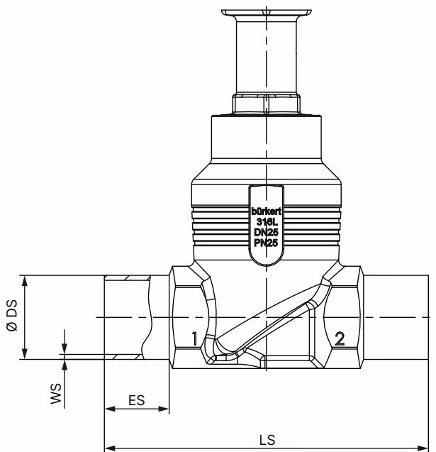BURKERT 20111678 body with welded connection dimensions