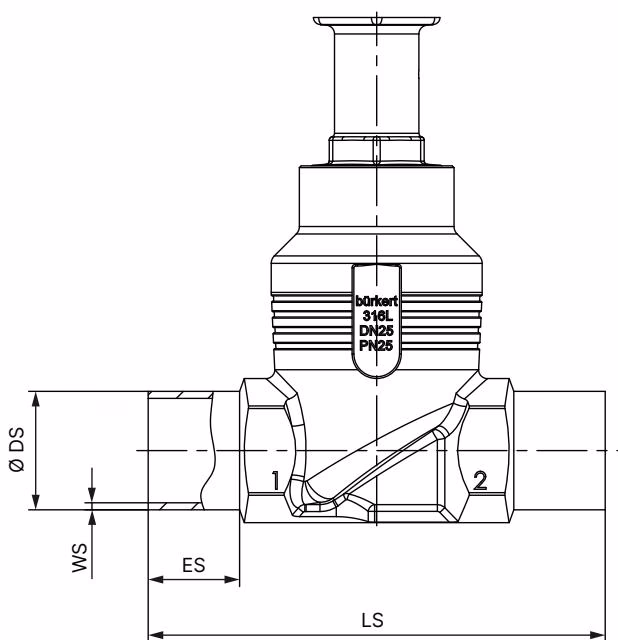BURKERT 20117041 Type 2921 body with welded connection dimensions