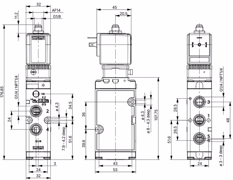 BURKERT 20127897 Type 6519 dimensions top view