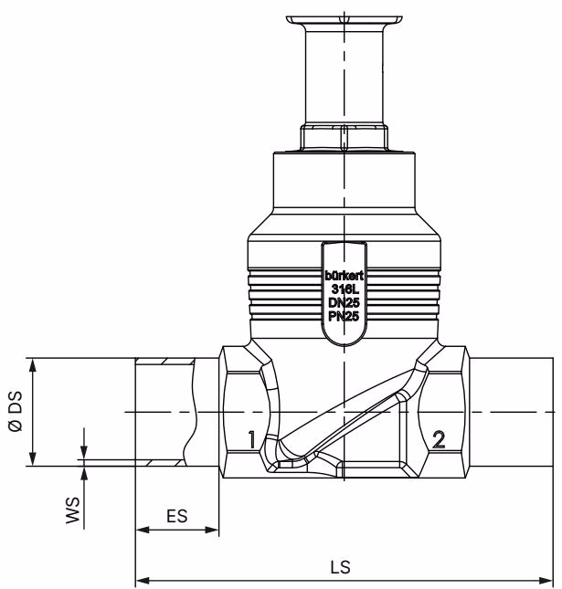 宝德 BURKERT 20128861 带有焊接接口的阀体尺寸