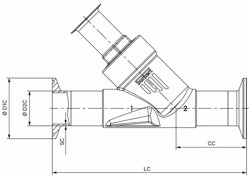 宝德 BURKERT 20137400 宝德 (Burkert) 2920 型带卡箍接口的阀体尺寸