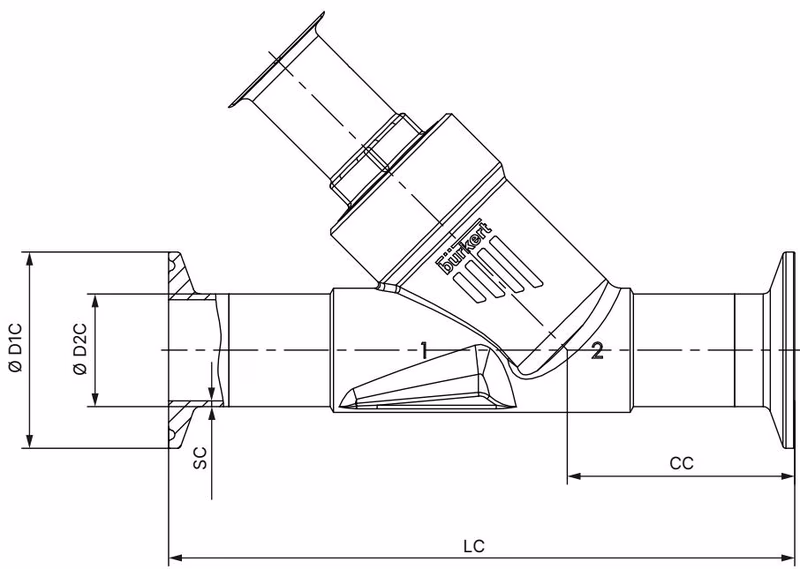 BURKERT 20137400 Burkert 2920 body with clamp connection dimensions