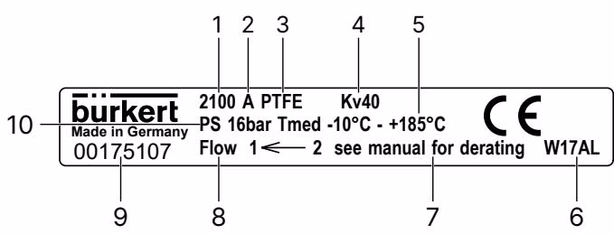 BURKERT 20137594 Type 2100 type label