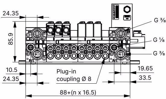 BURKERT 20141447 Type 8640 dimensions 16 mm width per station front view