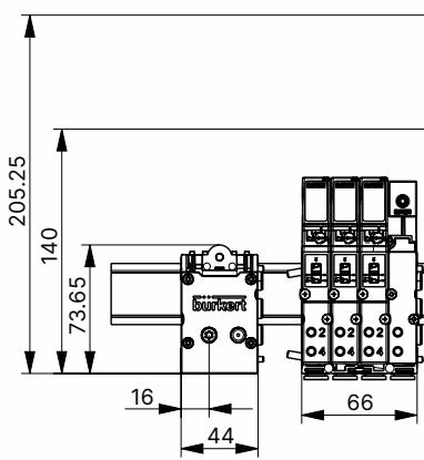 BURKERT 20141447 Type 8640 dimensions 16 mm width per station side view
