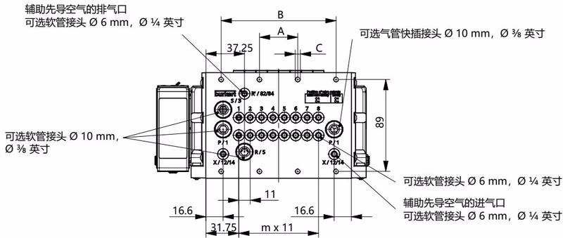 Burkert 20142882 dimensions for 4, 8, and 12 slot versions