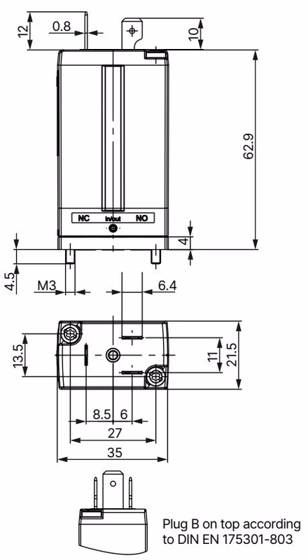 Bürkert 309104 Type 6628 sub-base variant dimensions