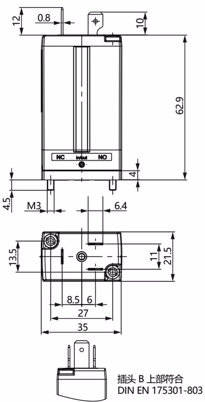 宝德 (Burkert) 325429 6628 型底板版本尺寸图