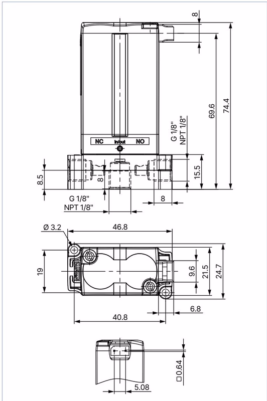 Burkert 325429 Type 6628 dimensions for threaded variant