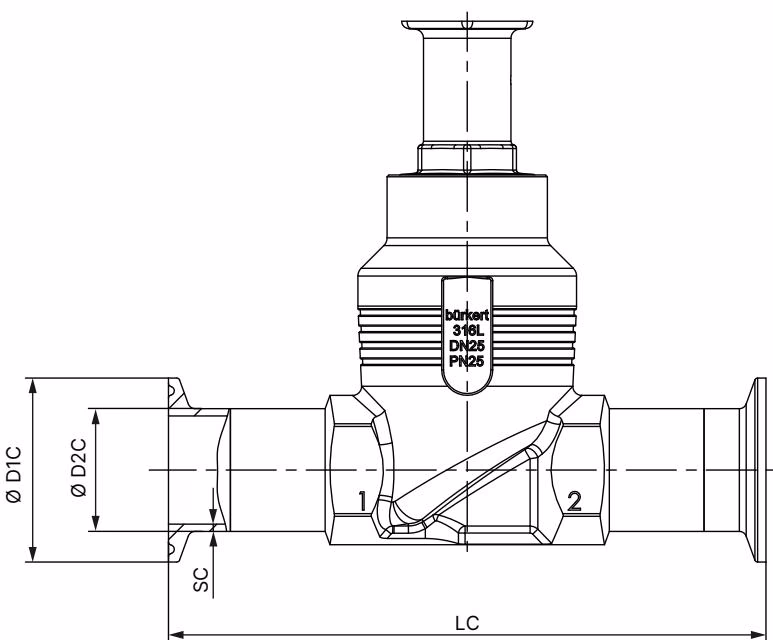 Бюркерт BURKERT 345730 Бюркерт BURKERT Тип 3361 размеры корпуса с соединением Clamp