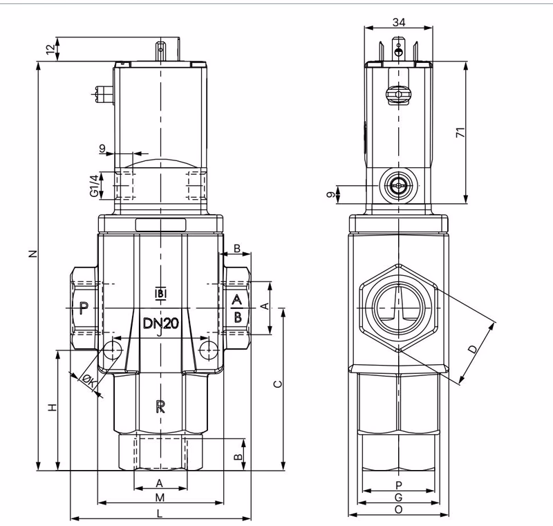 BURKERT 351172 Type 6430 dimensions diagram for external air controlled variant