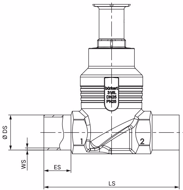 BURKERT 367345 Burkert 3361 body with welded connection dimensions