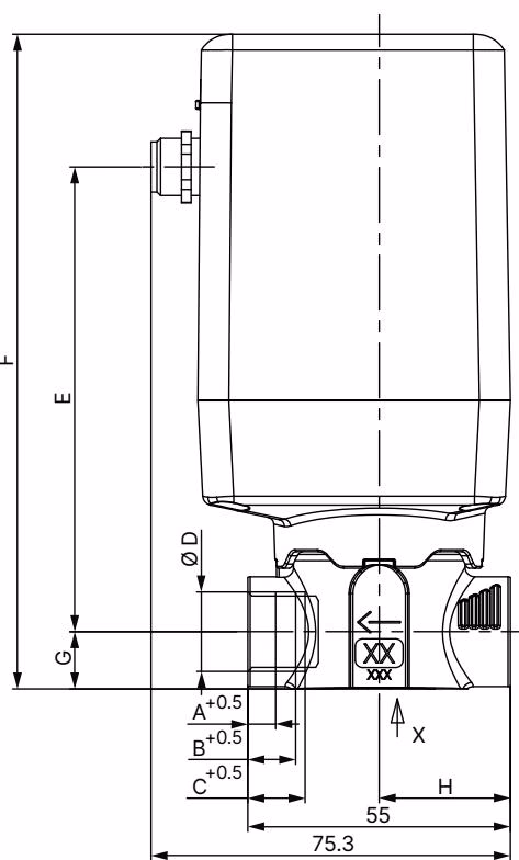 BURKERT 379024 threaded variant front dimensions