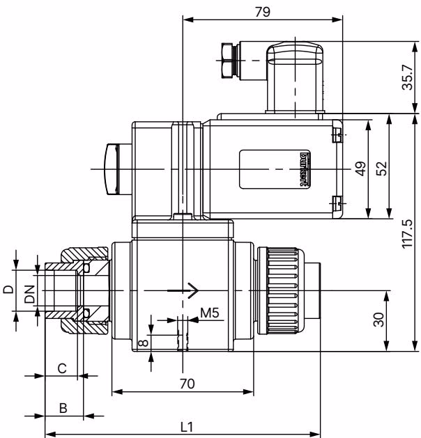 Bürkert 49222 2/2-way plastic variant dimensions diagram