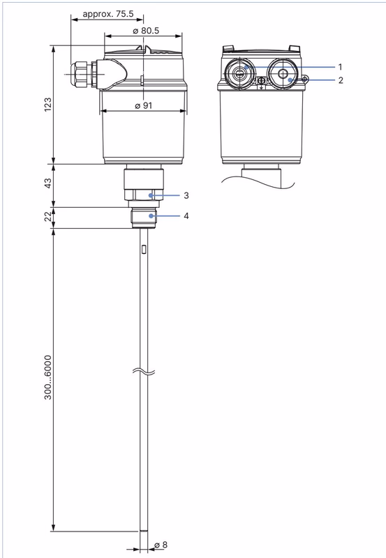 Бюркерт (Burkert) 573599 Type 8188 размеры стержневого зонда