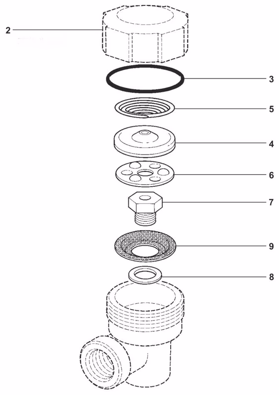 Spirax Sarco BPT13A/BPT13AX/BPT13S/BPT13SX Brass Pressure Balanced Thermostatic Steam Trap - Spare Parts Drawing