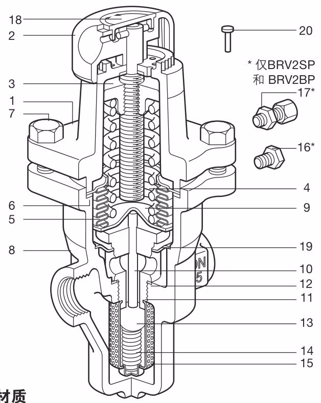 Spirax Sarco BRV2S and BRV2B Ductile Iron Pressure Reducing Valve - Structure Drawing