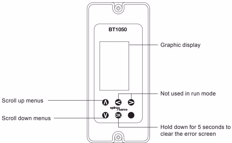 Spirax Sarco BT1050 front panel keypad and definitions