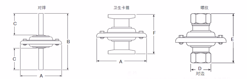 Spirax Sarco BTM7 Stainless Steel Sanitary Thermostatic Steam Trap - Dimension Drawing
