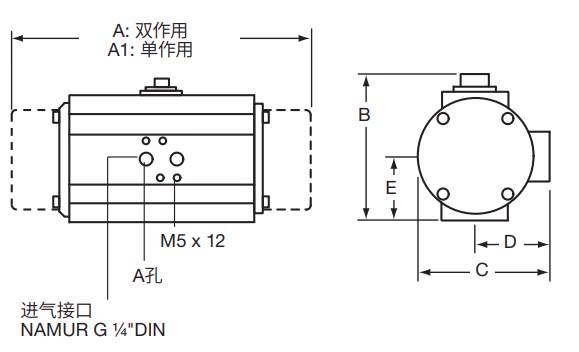 斯派莎克 BVA300系列 气动执行器 - 尺寸图