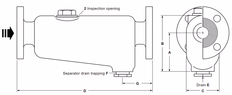 Spirax Sarco S13 Ductile Iron Separator - Dimensions