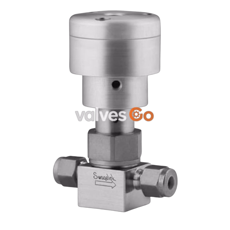 Swagelok SS-6BK-1O Bellows Sealed Valve, 3/8 in. Swagelok Tube Fitting, Pneumatic NO Actuator