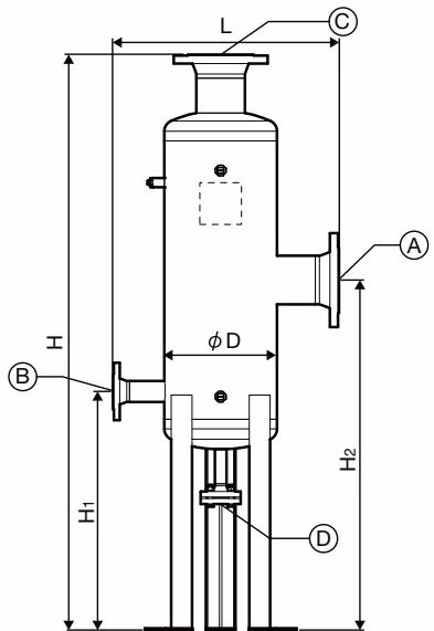 TLV FV-200 flash vessel dimensions and connections diagram