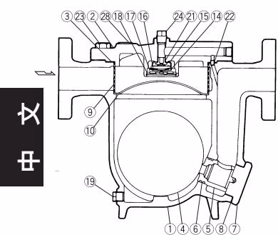 TLV J7.2X 自由浮球式蒸汽疏水阀内部结构图