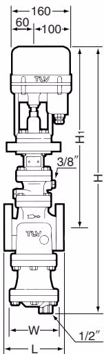 TLV MC-COS-3 / MC-COS-16 flanged dimensions diagram