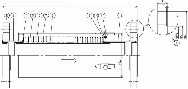 Yoshitake EB-11, EB-12 overall dimensions and flange reference drawing