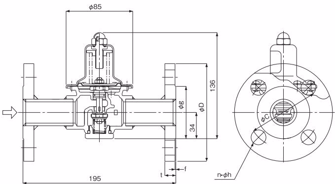 Yoshitake GD-41 flanged version GD-43 dimension drawing